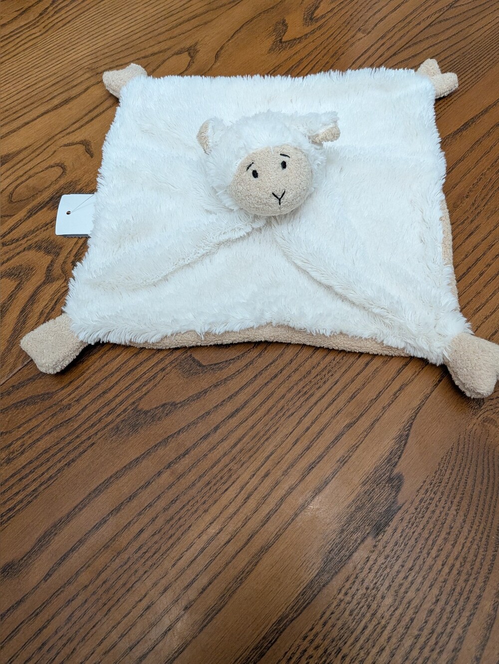Happy Horse. Plush Lamb Lovey Security Blanket - Cream And Tand. Rattle In Head.